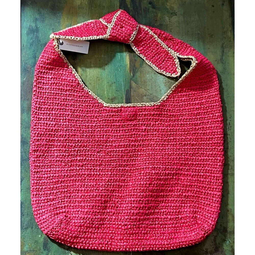 Anthropologie Tipped Rafia Knotted Tote